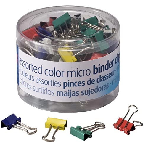 Officemate Micro Binder Clips, Assorted Colors, 100 Clips per Tub (31023)