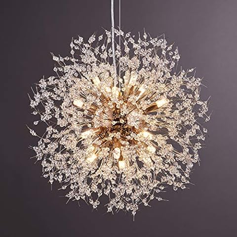 SEFINN FOUR Modern Crystal Chandelier 12-Lights Pendant Lighting 3 Color Temperature Switch Adjusting Ceiling Light Fixtures Stainless Steel Crystal Beaded Chandelier (Gold Color) Cover