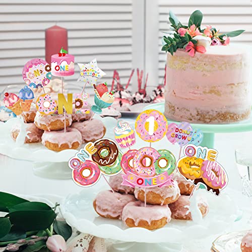 48Pcs Donut 1St Birthday Party Supplies Cupcake Toppers, Donut Party Theme Donut First Birthday Cake Decorations, Doughnut One Year Old Birthday Cupcake Decor #TOP3