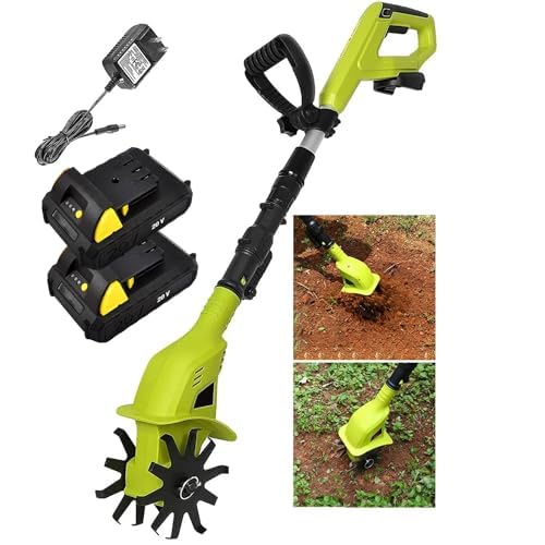 Coltivatore a cordone a cordone elettrico, rotavatore da giardino con batteria e caricabatterie da 2 x 2000 mAh, profondità di lavoro di 25 cm, larghezza di cilitine da 10 cm, timone rototiller