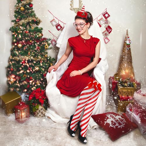 HOWAF Christmas Candy Cane Costume, Candy Cane Headband Xmas Headbands, Stockings, Glasses, Earrings - Image 4