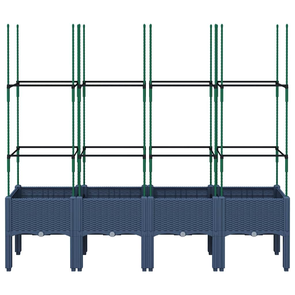 Jardinera con celosía con celosía elevada, celosía de jardín, contenedor de flores, color azul gris, 160 x 40 x 142,5 cm, polipropileno