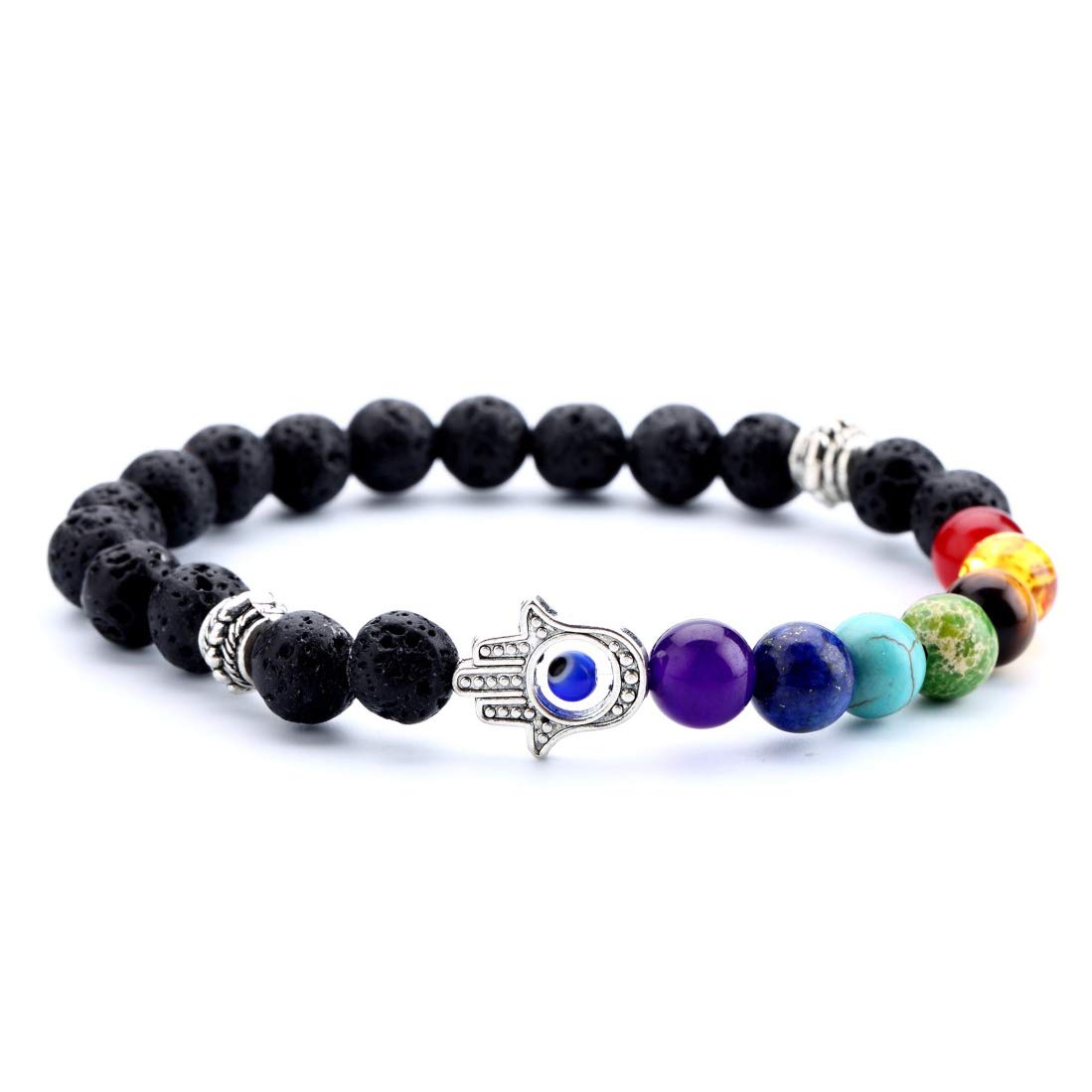 GelConnie Lava Rock Chakra Bracelet 7 Chakra 8mm Natural Stone Healing Bracelet Stress Relief Yoga Beads Anxiety Bracelet Aromatherapy Essential Oil