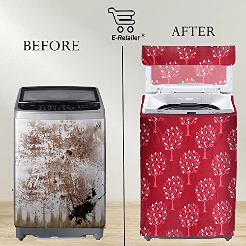 Image of Washing Machine Cover for Top Load 5kg to 7.5kg | Light Weight Dustproof Polyester Cover with Zip Enclosure | Tree Print Fully Automatic Washer Protector Indoor Outdoor Use- Size 23x23x35 inch