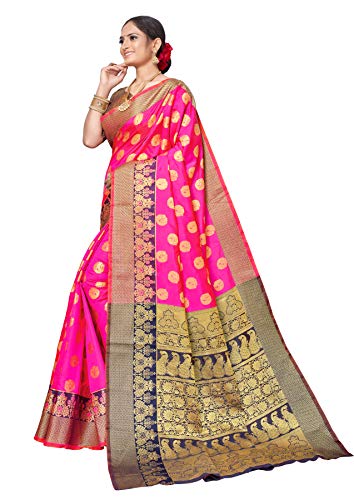 Image of AKHILAM Women's Kanjivaram banarasi silk Woven Design Saree With Unstitched Blouse Piece Saree With Un-Stiched Blouse