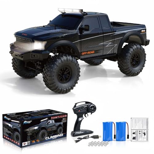 Desdoni RC Cars RC Crawler 1/10 Scale RTR Remote Control Car 4WD 2.4GHz Brushed Offroad Racing Hobby Grade Model Vehicle with LED Lights 2Pcs Battery Toy for Kids and Adults