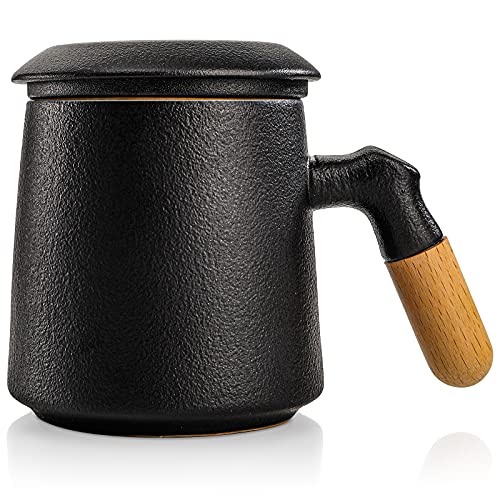Zoofox ceramic tea mug with infuser and lid, 12 oz ston…