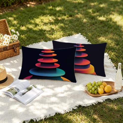 Housse coussin extérieur imperméable 40x60 en lin tissé géométrique durable - 3