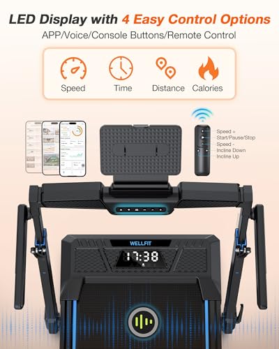Image of WELLFIT Treadmill with Auto Incline, 4 in 1 Foldable Treadmills for Home with Adjustable Height, 3.5HP Quiet Under Desk Treadmill, 400 LBS Capacity Portable Walking Pad with App, Space-Saving Design
