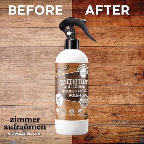 Image of Zimmer Aufraumen Wooden Floor Cleaner 1 L+ Wood Floor Polish Spray 450ml COMBO. Formulated for Wooden Floors and Laminated Surfaces. Cleaning + Shining wooden floors. Kids & Pets Safe.