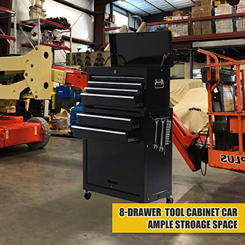8-Drawer Large capacity Tool chest,Rolling Tool Chest and Tool box with 4 Wheels,Tool Storage Cabinet Removable Portable Box with Lock for Garage and Warehouse (Cool Black)