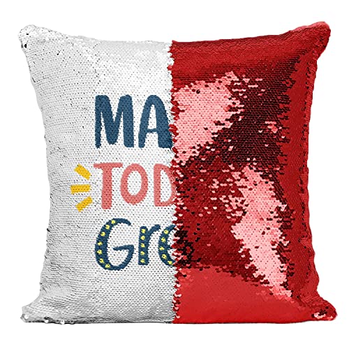 Coussin sequin rouge avec message Make Today Great pour une decoration originale
