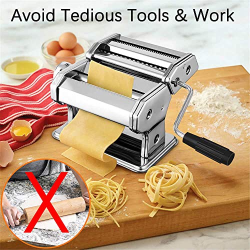 OKK Pasta Maker Machine - Stainless Steel Adjustable Thickness Manual Roller Noodles Maker with Hand Crank for Kitchen Homemade - Thumbnail 6