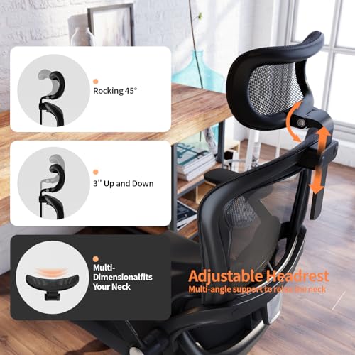 Monhey Ergonomischer Bürostuhl Schreibtischstuhl, Schwarz – Ansicht 3