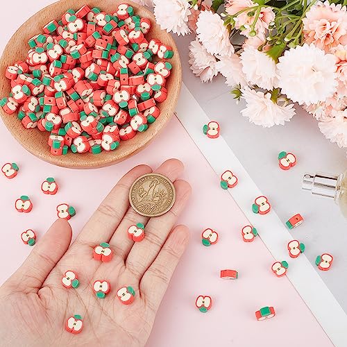 SUNNYCLUE 1 Box 200pcs Polymer Clay Beads Fruit Red Apple Beads Fruit Clay Bead Apple Slice Shape Loose Beads Fruits Theme Spacer Beads for Jewellery Making Bracelet Keychain Necklace DIY Craft Gift - Image 3