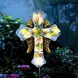 WAIU 33 Inch Solar Cross Garden Light Outdoor Decorative - Solar Acrylic Lilies and Metal Angel Wings Stake Light Waterproof Warm White LED for Remembrance Gifts & Sympathy Gifts.