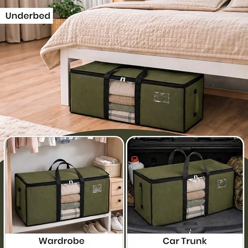 Image of Storite Jumbo Super-Size 78L Canvas Moisture Proof MultiPurpose Heavy Duty Storage Bag for Toys /Stationery /Blankets /Clothes /Moving Bag With Strong Reinforced Handles Rectangular OliveGreen(84x26x36cm)