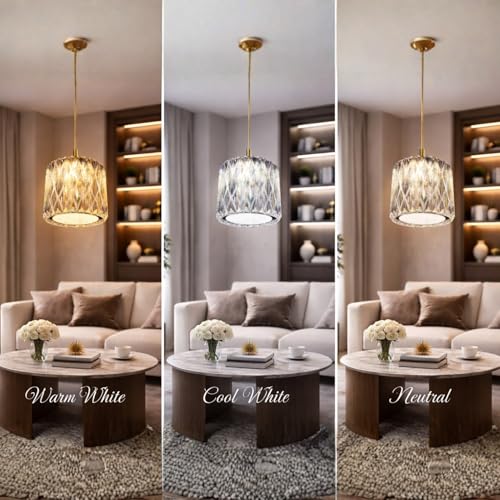 Image of One94Store CrystalAura Sparkle Pendant Ceiling Light Pack of 1 Tricolor LED (Warm White, Cool White, Neutral) Switch Control Jhumar for Living Room, Bedroom, Dining Table & Hall
