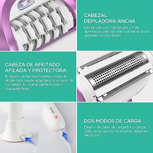 VOYOR-Depiladora-Electrica-Mujer-Maquina-Depilar-Mujer-3-en-1-Depiladora-Recargable-e-Inalambrica-para-Pierna-Brazo-con-30-Pinzas-Depiladora-Eletrica-para-Mulher-BM300-Morado