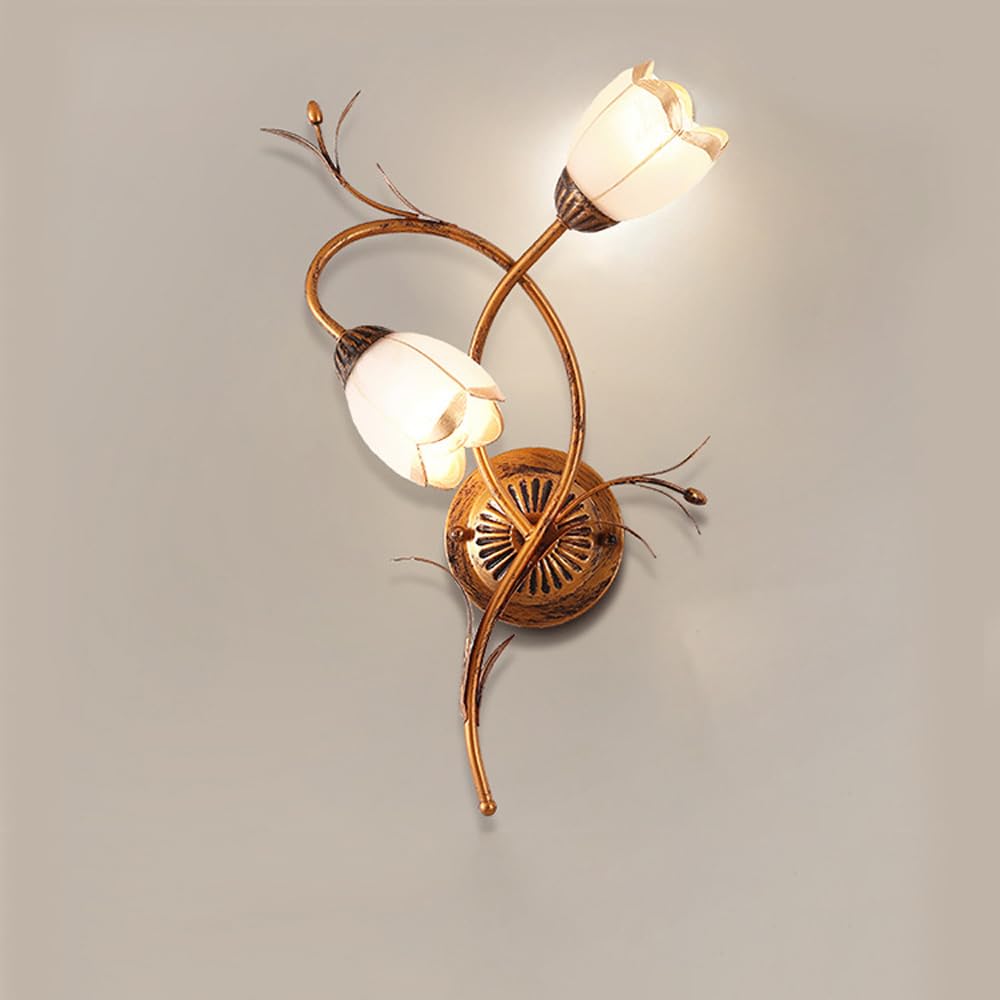 SXECAEPS Wall Sconces Flower Milk Glass 2 Light Oil Rubbed Bronze Fixtures Gold Industrial Antique Lamp for Bedroom Living Room Farmhouse