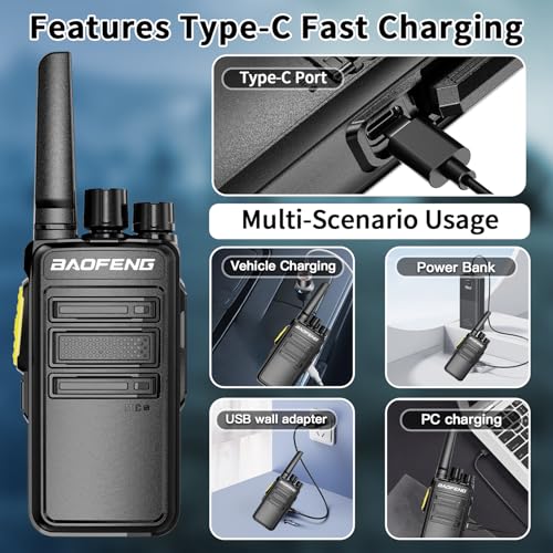 Image of BAOFENG BD-V12B Radio 6 Pack Long Range Walkie Talkies for Adults, Rechargeable Two-Way Radios Walkie Talkies with Earpiece, 6 Way Multi Gang Charger, USB Charging Battery for School,Church,Cruise