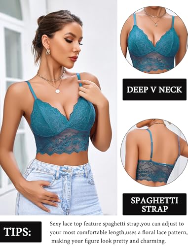 Image of Avidlove Lace Bralettes for Women V Neck Spaghetti Strap Bra Unpadded Tops Sexy Cami Crop Top Going Out Lingerie