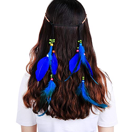 Feather Headband Hippie Indian Boho Hair Bands Tassel Bohemian Halloween Hair Hoop Women Girls Crown Hairband Party Decoration Headdress Cosplay Costume Headwear Headpiece Hair Accessories