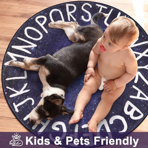 Livebox Round Kids Rug For Kids Room, Alphabet Washable Rug For Nursery, Small Circle Rug For Classroom, Galaxy Abc Rugs Educational Learning Carpet For Bedroom Playroom thumb #4