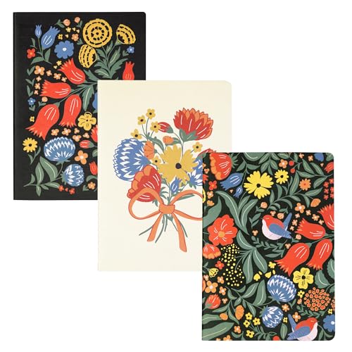 Steel Mill & Co Cute Stitch Journal Pack, 3-Count Lined Notebook Journals with Soft Covers and Lay-Flat Binding, Wanderlust Black