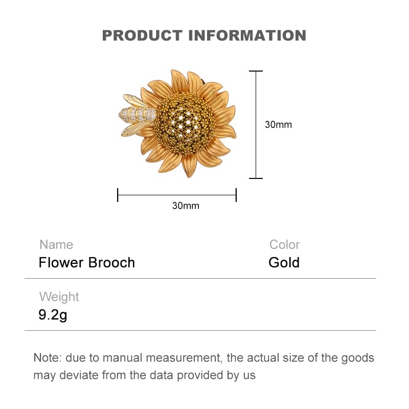 Image of 14K Gold Sunflower Coat Brooches for Women, Suit Cardigan Pin for Stylish Casual Wear, Small Brooch