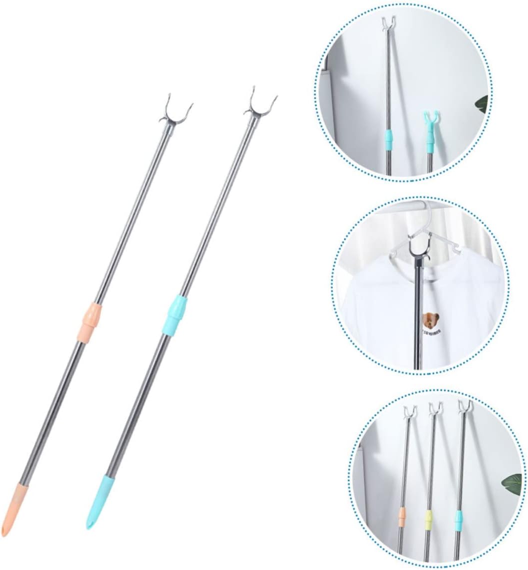 2pcs Adjustable Telescoping Clothes Reach Stick Clothesline Pole Extending Closet Rod for Easy Drying and Hanging Clothes for Household and Balcony Use，39.76X1.97X1.18inch