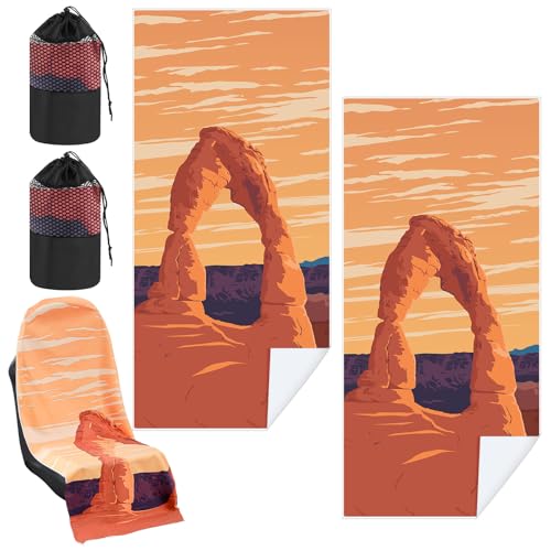 Image of Hahafelt 2 Pack Car Seat Towel Cover with Storage Bag, Rock Arch | 63 x 32 in Car Towel Seat Cover Non Slip Waterproof, Gym Workout Swimming Running, Machine Washable Sweat Absorbent Protector