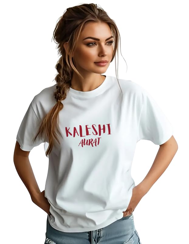 WILDENIC 100% Cotton Printed White T-Shirt for Women | Soft & Breathable Round Neck Tee | Stylish Casual Wear for Daily Use kaleshi aurat-picture-16