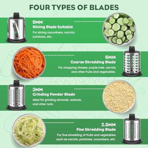 Image of Stainless Steel Slicer Shredder Attachment for KitchenAid Stand Mixer, Includes Cheese Grater,Grinding Powder,Vegetable Slicer Shredder for KitchenAid cheese grater attachments with 4 Blades by HOZODO