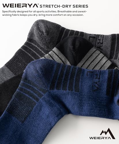 Mens Hiking Socks 3 Pairs Merino Wool, Cushion Hike Trek Micro Crew Socks With Moisture Wicking for Outdoor Sports3