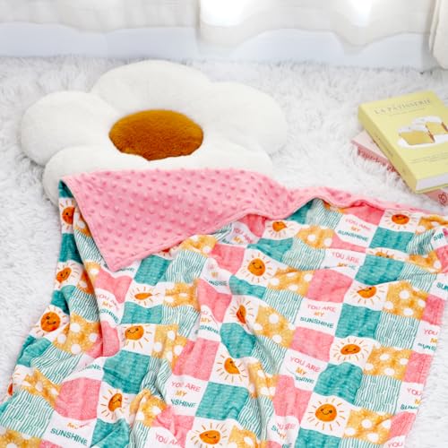 Image of Baby Blanket for Girls, Super Soft Double Layer Mink Blankets with Dotted Backing, Sun Smile Toddler Newborn Nursery Bed Blanket, You are My Sunshine Print Throw Blanket, 30 X 40 Inches