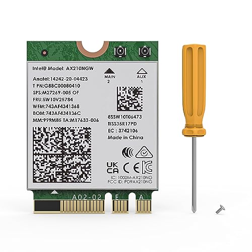 WAVLINK Tarjeta Inalámbrica WiFi 6E, Intel AX210 Tri Band 5400 Mbps 2,4/5/6 GHz, Adaptador de Red Con Bluetooth 5.3 Para Portátil, Latencia Ultra Baja, Compatible Con Windows 10/11 (64 Bits)
