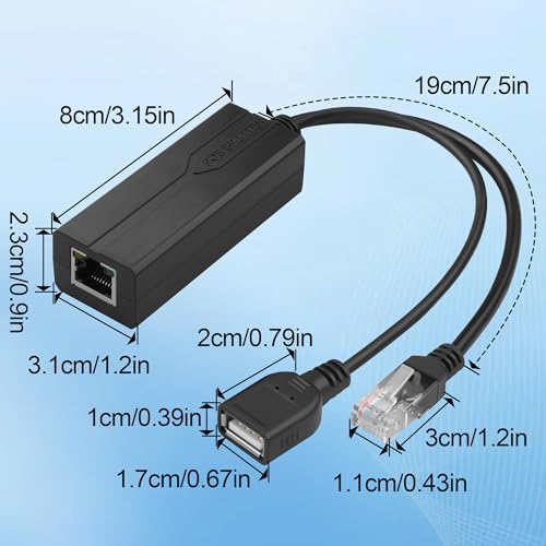 PoE Splitter 5V 2.4A USB Tipo-A Hembra IEEE 802.3af/at Activo Compatible con Cámaras de Seguridad/ Teléfonos VoIP, 10/100Mbps miniatura 2