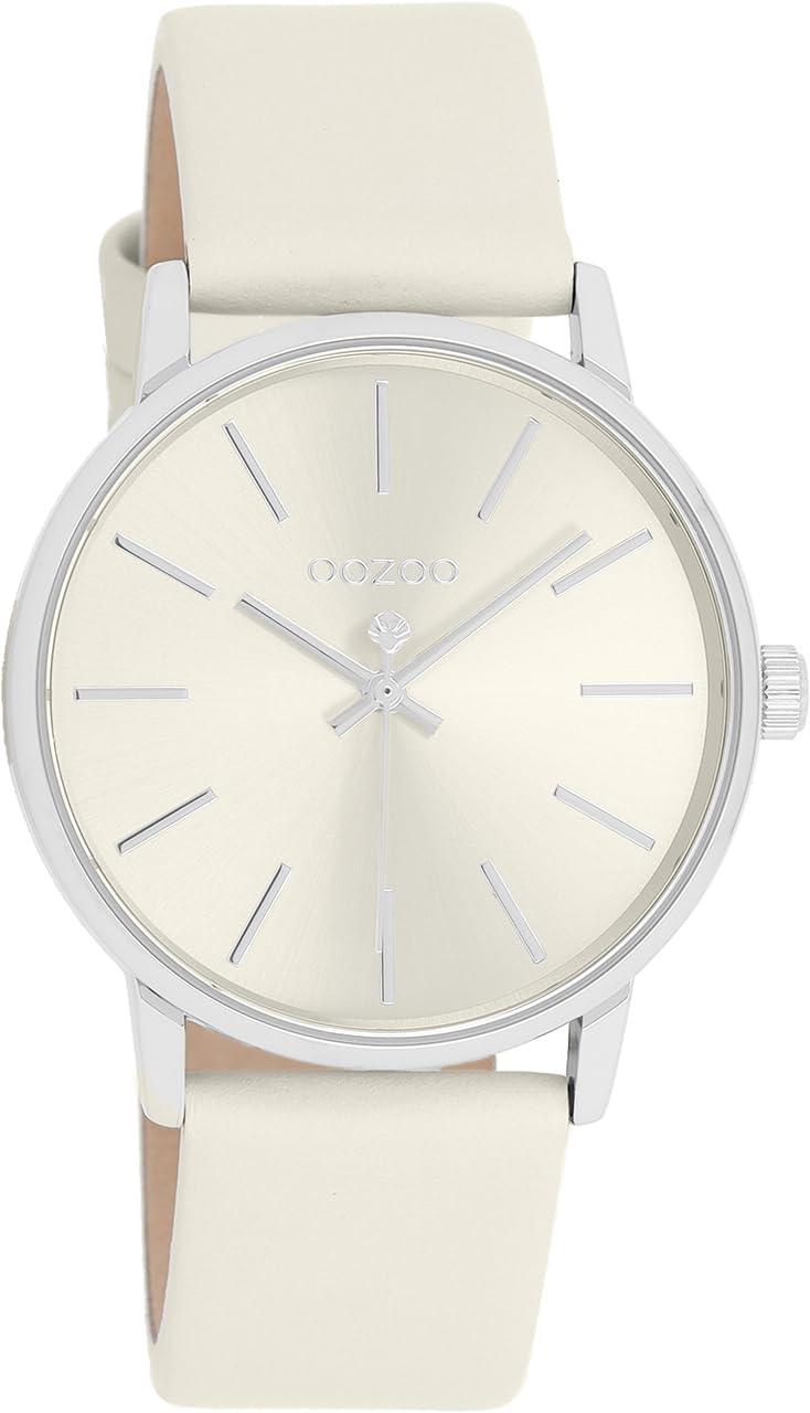 OOZOO Damen Uhr | Lederarmband, Beige/Silber | 36 mm Gehäuse
