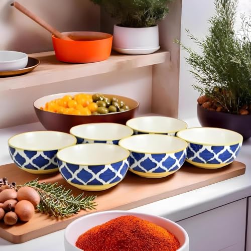 Image of Ceramic Bowl Set | 4-Piece Lightweight Crockery for Daily Use | Navy Blue Ramen & Snack Bowls (125ml Each) | Elegant Microwave & Dishwasher Safe | Perfect Christmas & New Year Gift