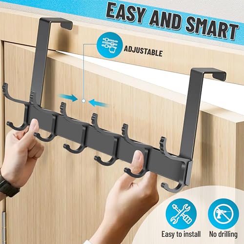 NPFVKSA Over The Door Hanger-6 Double Hooks, Adjustable Over Door Hooks, Suitable for Clothes Hats, Keys, Towel (Dark Grey) - Image 3