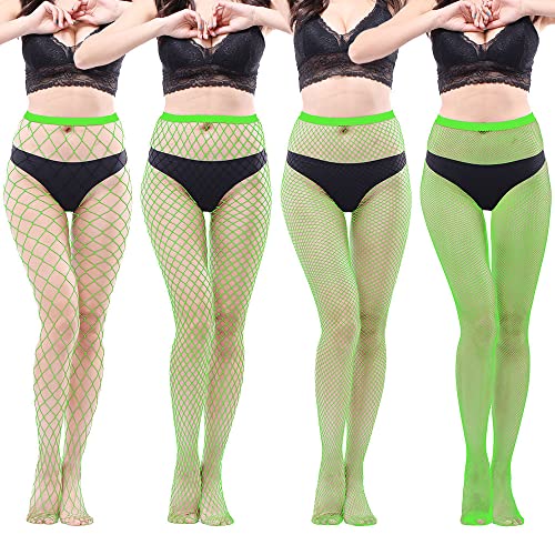 Image of SINROYEE Womens Plus Size High Waist Tights Fishnet Stockings Thigh High Pantyhose for Women 4 pieces