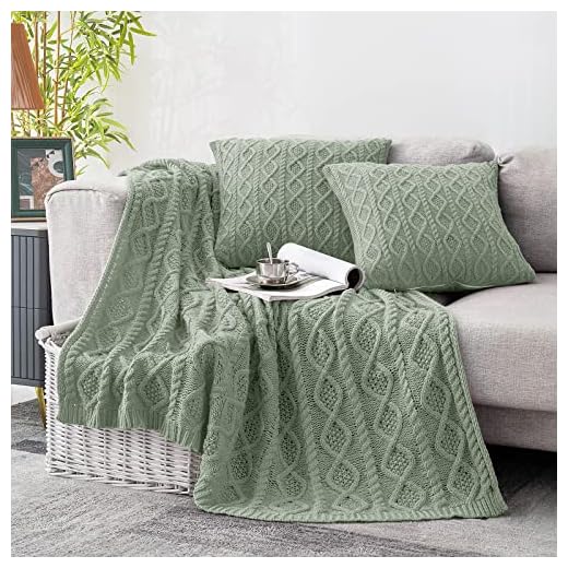 37+ Creative Indoor Fall Decorations You’ll Love 6 Homiest Cable Knit Throw Blanket and Pillow Set, Sage Green Set of 3, Knitted Throw (50"x60") & 2 Pillow Covers (18"x18"), Soft & Cozy Decorative for Couch Bed Sofa