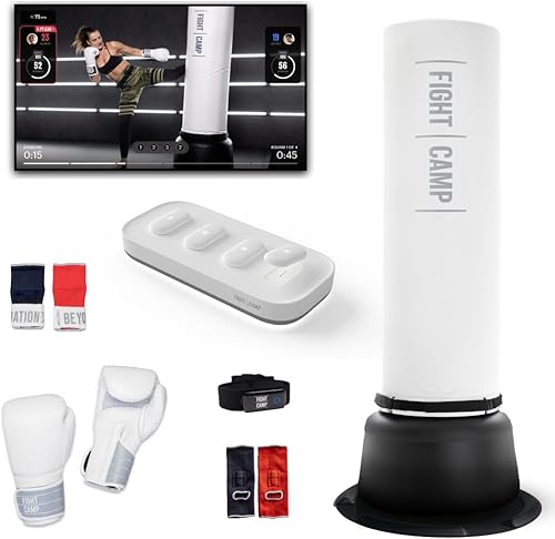 FightCamp Rastreador de actividad física y saco de boxeo independiente para adultos, sensores de movimiento, guantes de boxeo, envolturas de soporte