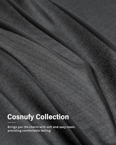 INLYRIC Women's Cosnufy Mesh Sheer Long Sleeve Tops See Through Boat Neck Going Out Tops Trendy Sexy Shirts Black Large