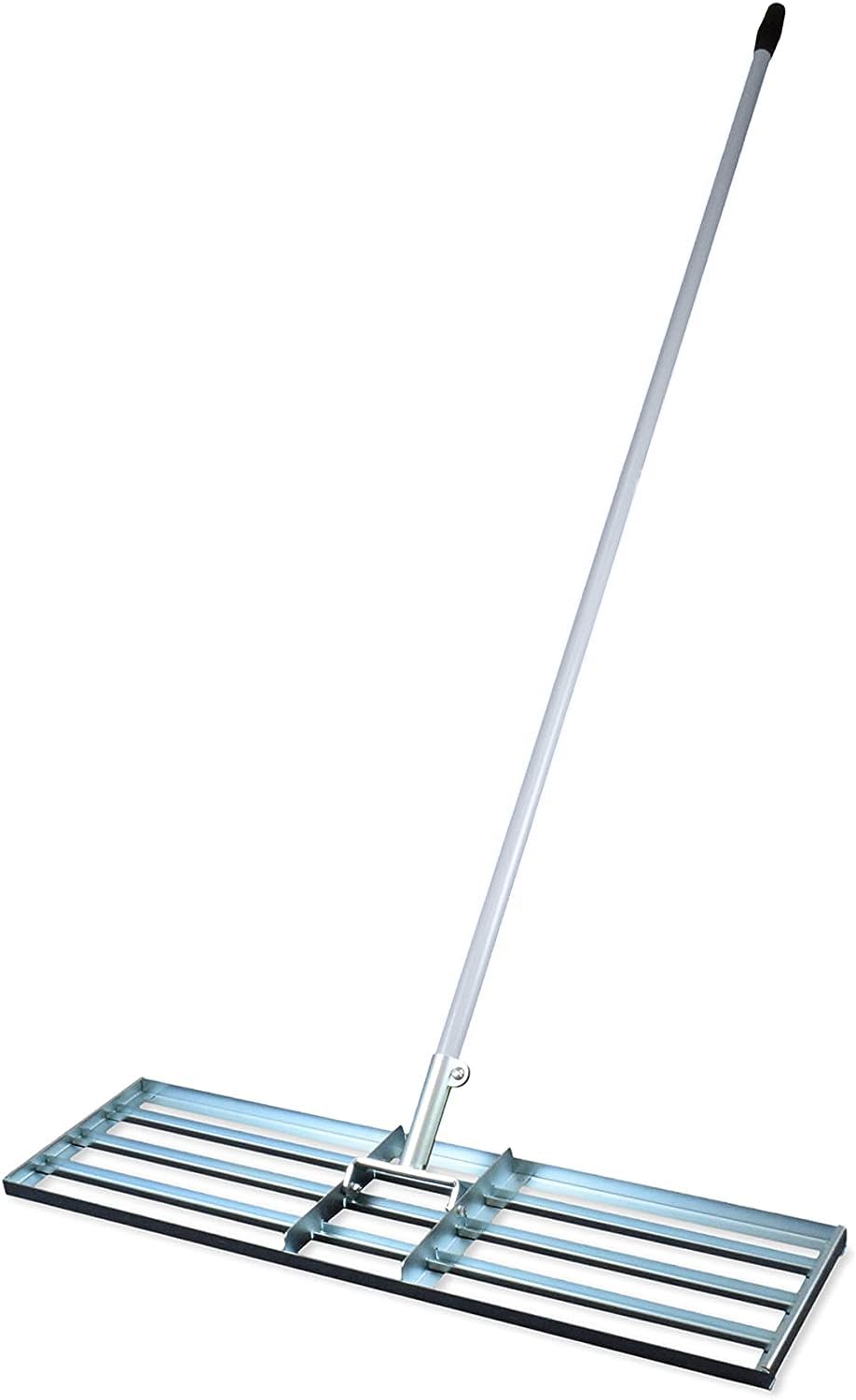 British Manufacturing Solutions - Rastrillo nivelador de acero inoxidable de 46 pulgadas de ancho: rastrillo nivelador premium para aderezo, sembrar, tierra/arena. Mango de aluminio de lujo de alta