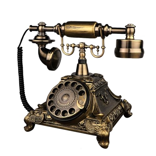 Image of TelPal Rotary Dial Vintage Antique Home Telephone Table Replica, Retro Office Corded Telephone Decor, Gold