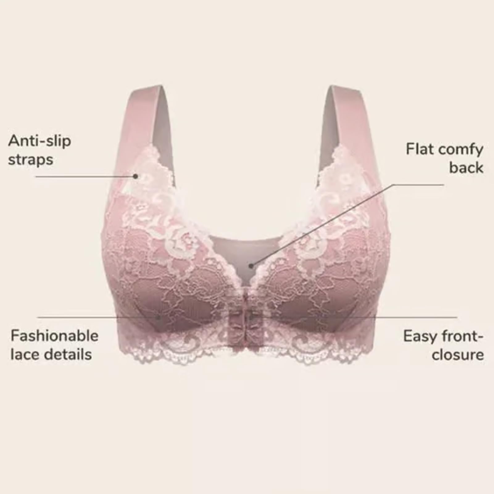 Reggiseno Push-up Senza Ferretto con Chiusura Frontale for Donne Anziane, Anti-cedimento in Pizzo Fodera