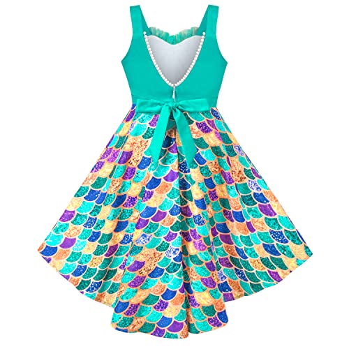 Sunny Fashion Girls Dress Mermaid Sequin Fish Scale Hi-lo Skirt Pretend Ruffle Sleeveless4
