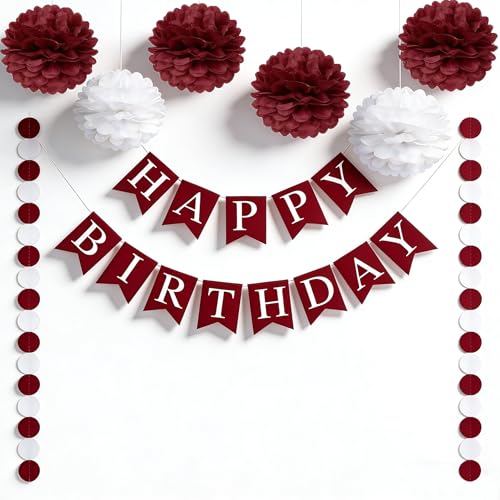 Image of 8pcs Burgundy Maroon White Birthday Hanging Party Streamers Paper Garland Tissue Paper Flower Pom Poms Bridal Shower Wedding Bachelorette Party Decorations Backdrop Supplies